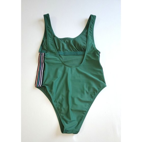 Xhilaration Women's Green With Multicolored Stripes One Piece Swimsuit Sz M 1345 - Picture 9 of 12